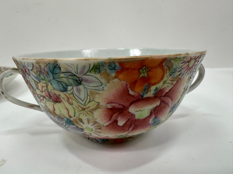 Antique Chinese Republic Period Export Hand Painted Double Handled Cup 2H And Saucer 6W [Photo 10]