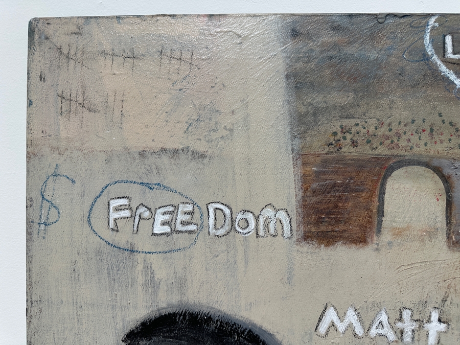 Large Original Mixed Media Artwork On Canvas Signed Lower Right Titled 'Are You Going My Way' 1986 Artist Signature Illegible 48' X 48' [Photo 4]