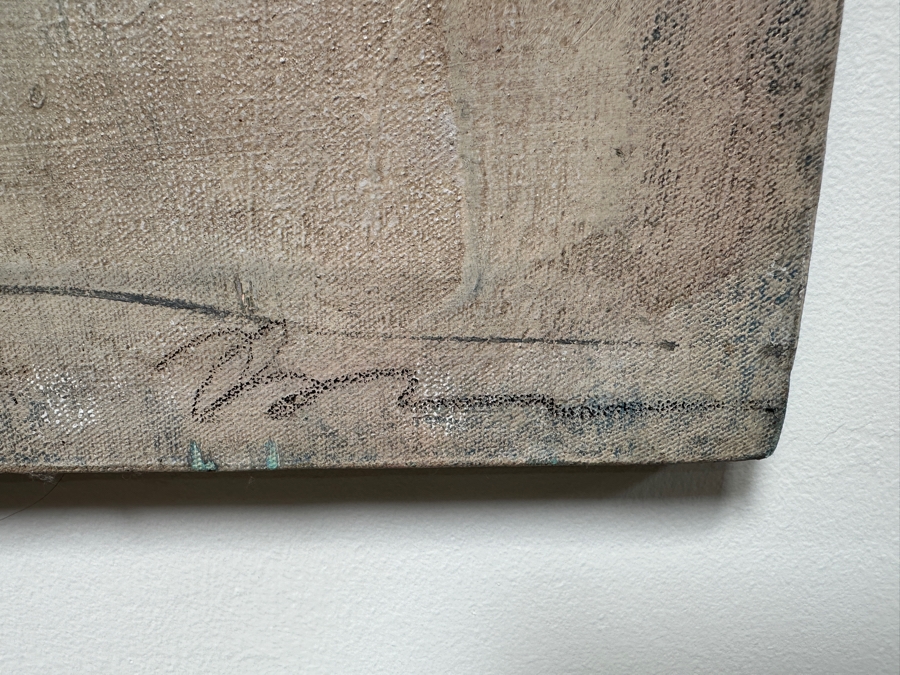 Large Original Mixed Media Artwork On Canvas Signed Lower Right Titled 'Are You Going My Way' 1986 Artist Signature Illegible 48' X 48' [Photo 8]