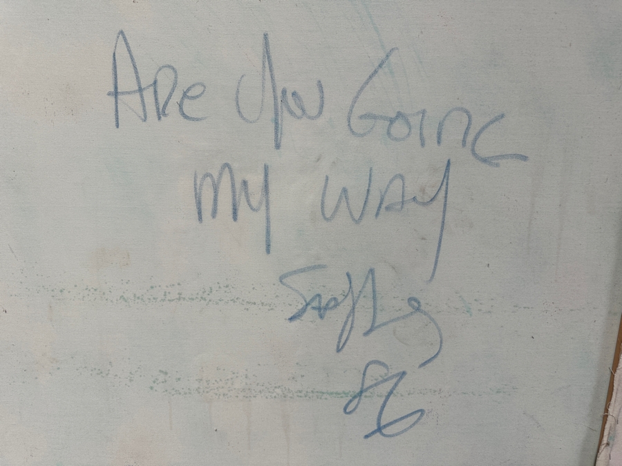 Large Original Mixed Media Artwork On Canvas Signed Lower Right Titled 'Are You Going My Way' 1986 Artist Signature Illegible 48' X 48' [Photo 13]