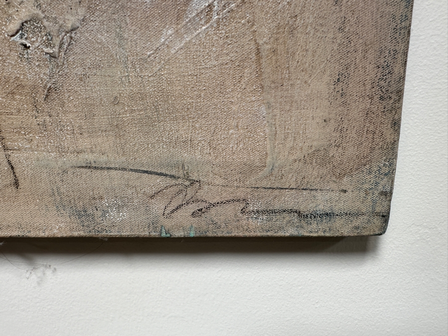 Large Original Mixed Media Artwork On Canvas Signed Lower Right Titled 'Are You Going My Way' 1986 Artist Signature Illegible 48' X 48' [Photo 10]