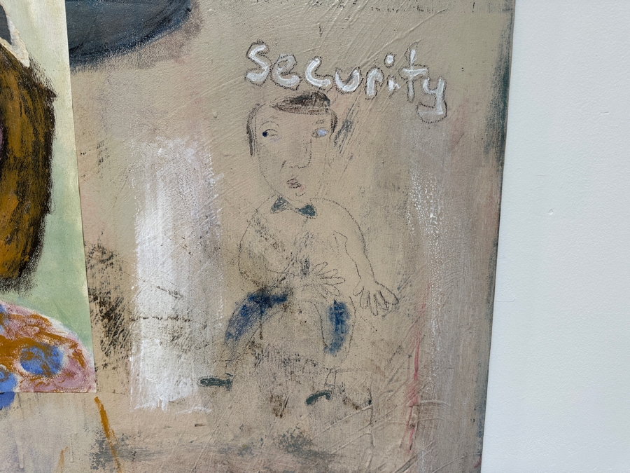 Large Original Mixed Media Artwork On Canvas Signed Lower Right Titled 'Are You Going My Way' 1986 Artist Signature Illegible 48' X 48' [Photo 7]