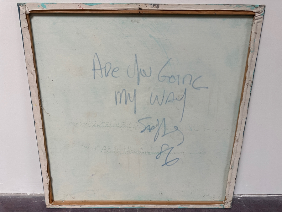 Large Original Mixed Media Artwork On Canvas Signed Lower Right Titled 'Are You Going My Way' 1986 Artist Signature Illegible 48' X 48' [Photo 12]
