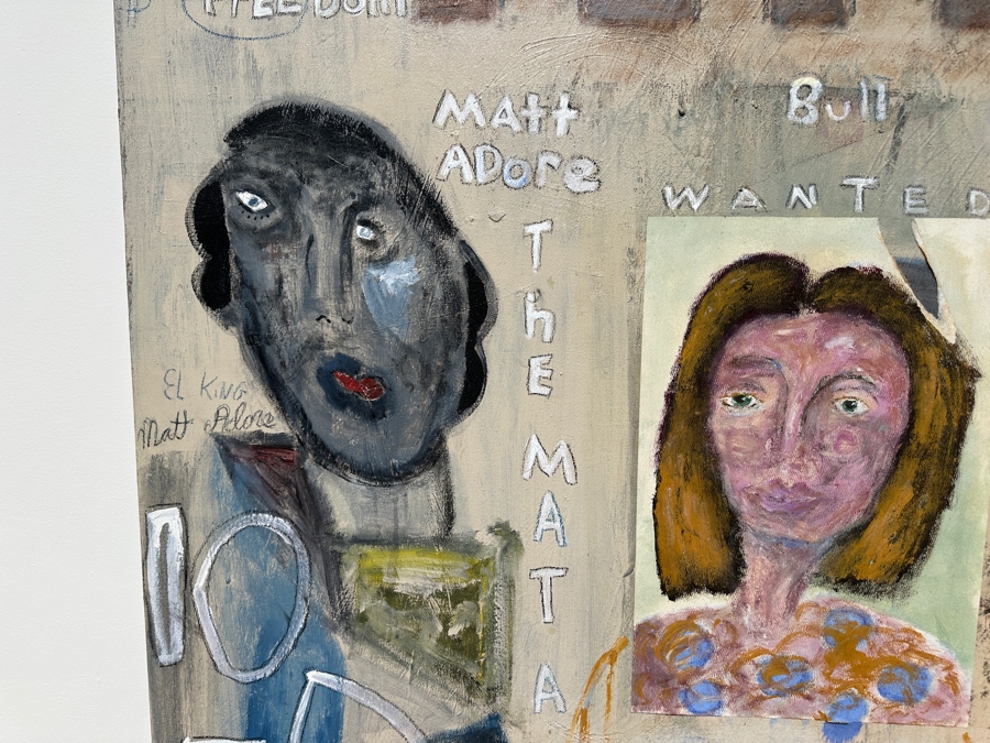 Large Original Mixed Media Artwork On Canvas Signed Lower Right Titled 'Are You Going My Way' 1986 Artist Signature Illegible 48' X 48' [Photo 3]