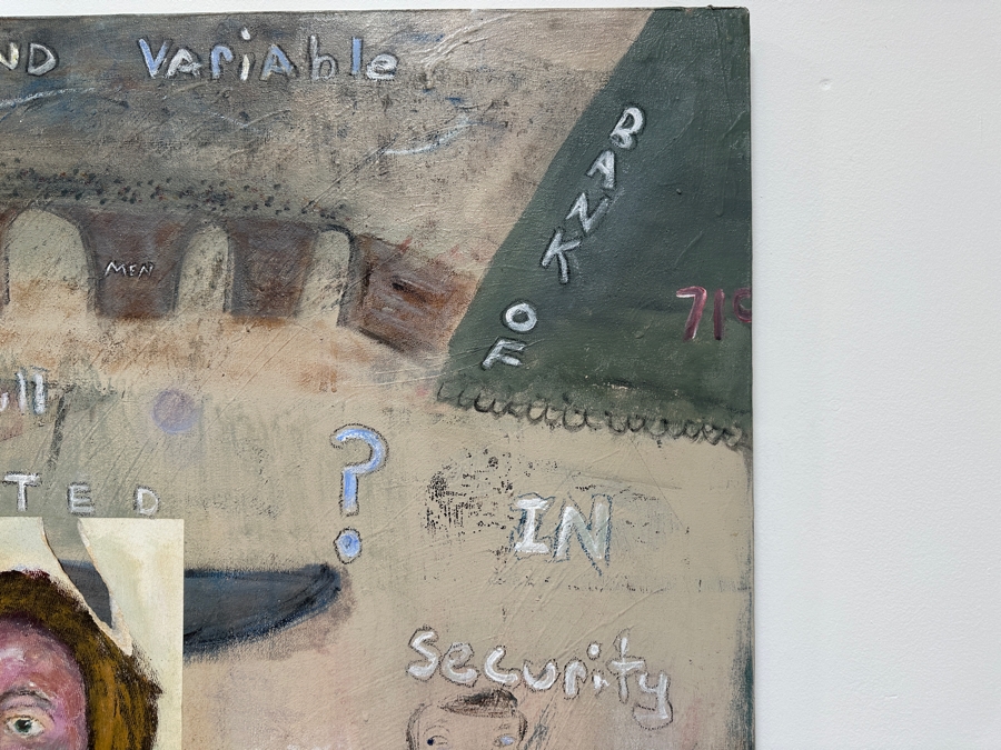 Large Original Mixed Media Artwork On Canvas Signed Lower Right Titled 'Are You Going My Way' 1986 Artist Signature Illegible 48' X 48' [Photo 6]