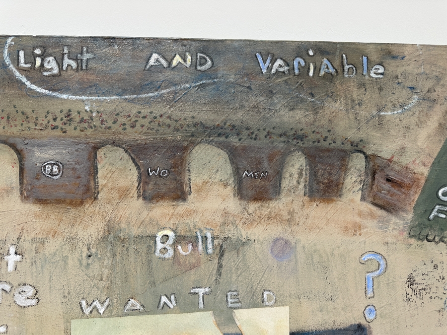 Large Original Mixed Media Artwork On Canvas Signed Lower Right Titled 'Are You Going My Way' 1986 Artist Signature Illegible 48' X 48' [Photo 5]