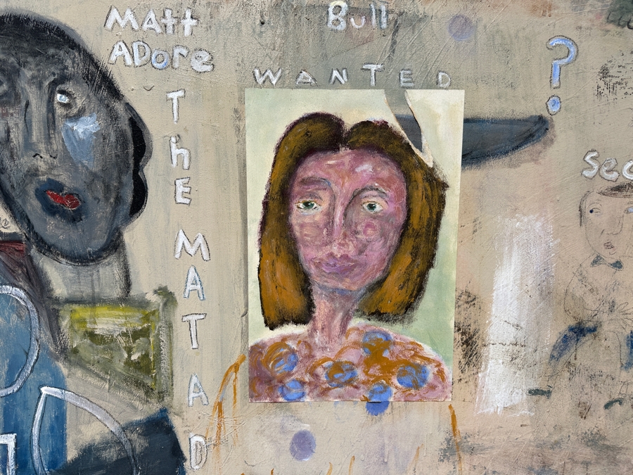 Large Original Mixed Media Artwork On Canvas Signed Lower Right Titled 'Are You Going My Way' 1986 Artist Signature Illegible 48' X 48' [Photo 2]