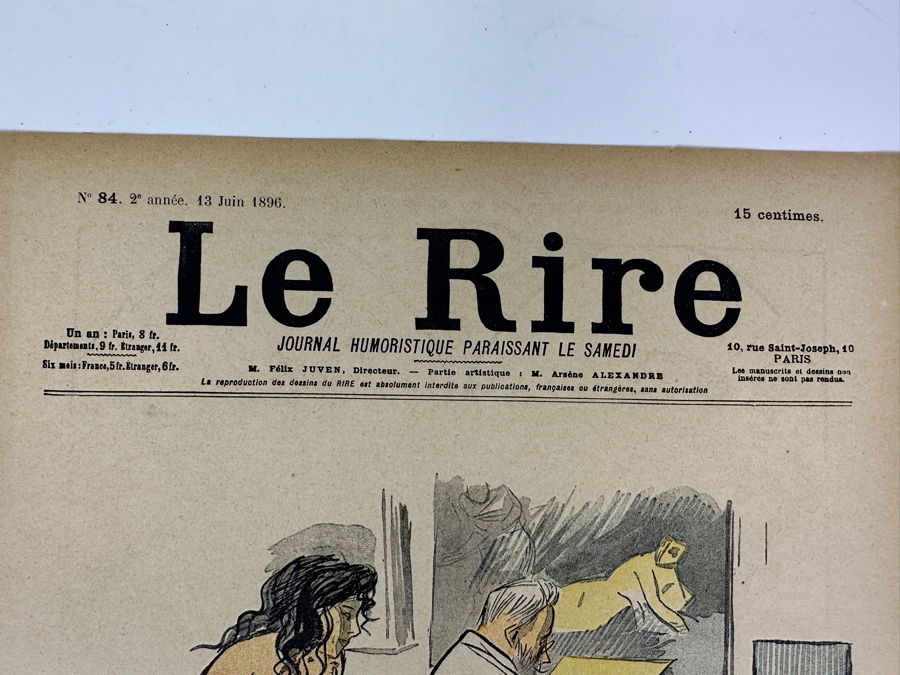 Antique 1896 Le Rire French Satirical Newsprint Magazine No. 84 Featuring A Henri De Toulouse-Lautrec Image On The Back Cover 9 X 12 Estimate $500 [Photo 3]