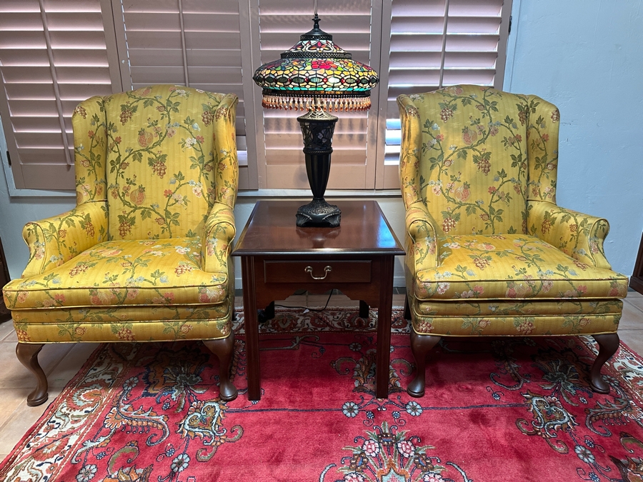 Pair Of Nicely Upholstered Wingback Armchairs [Photo 3]