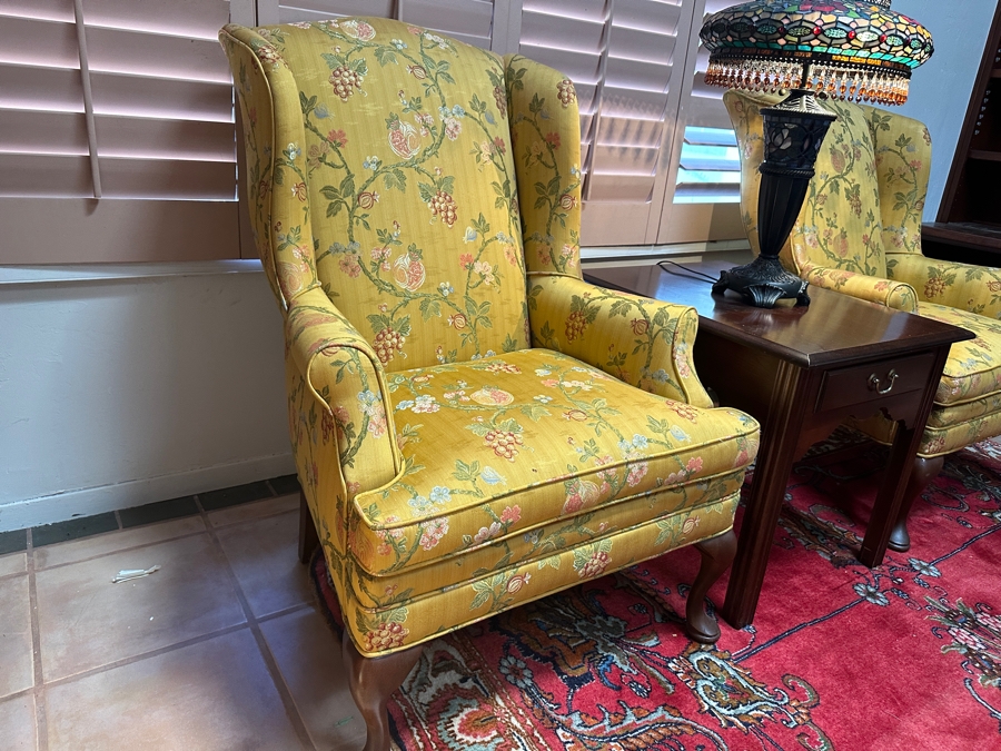 Pair Of Nicely Upholstered Wingback Armchairs [Photo 4]
