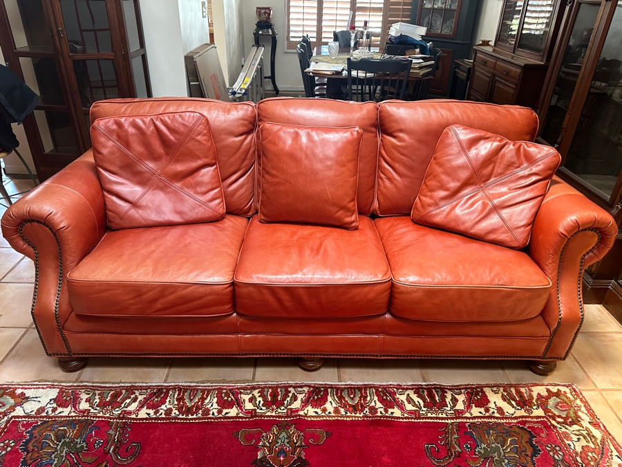 Leather Terracotta Color Sofa By Palatial Furniture 84W X 40D X 38H [Photo 3]