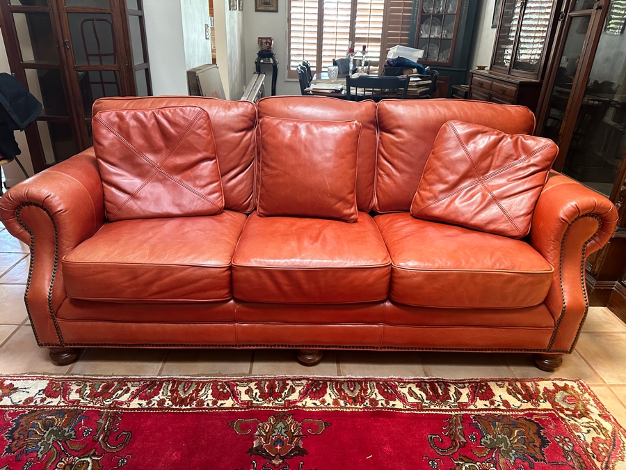 Leather Terracotta Color Sofa By Palatial Furniture 84W X 40D X 38H [Photo 2]
