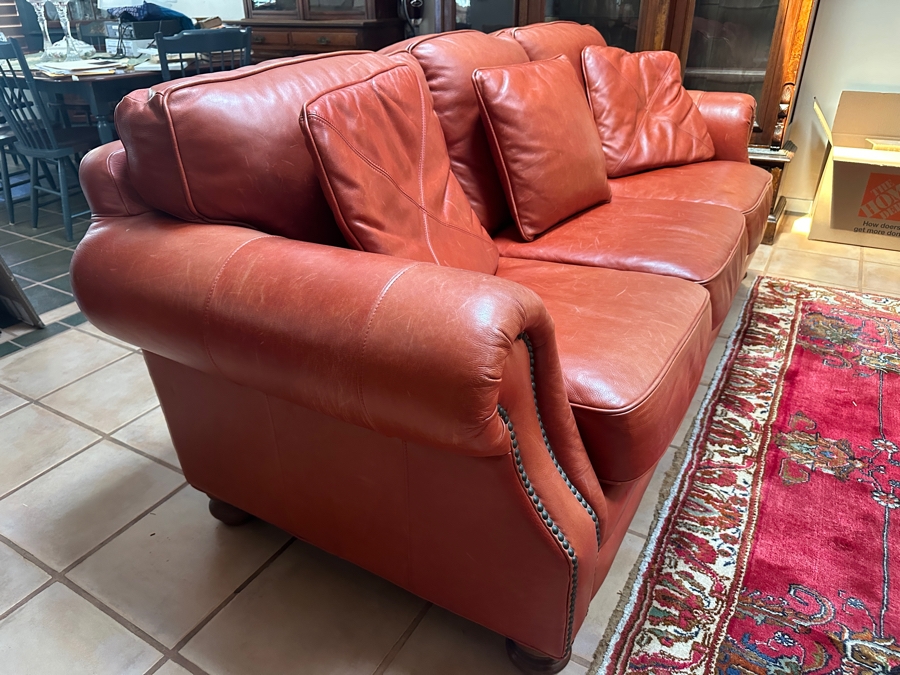 Leather Terracotta Color Sofa By Palatial Furniture 84W X 40D X 38H [Photo 4]