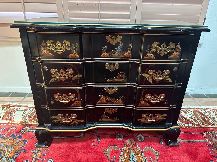 Chinoiserie Wooden 4-Drawer Chest Of Drawers Dresser By Jasper 35W X 17D X 29.5H [Photo 1]