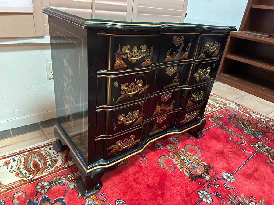 Chinoiserie Wooden 4-Drawer Chest Of Drawers Dresser By Jasper 35W X 17D X 29.5H [Photo 3]