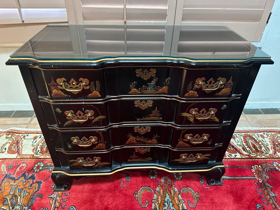 Chinoiserie Wooden 4-Drawer Chest Of Drawers Dresser By Jasper 35W X 17D X 29.5H [Photo 2]