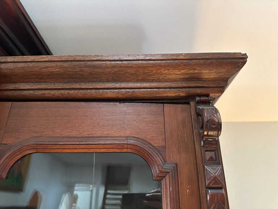 Stunning Tall Antique Wooden Bookcase From New Orleans 99'H X 70.5W X 17D [Photo 5]