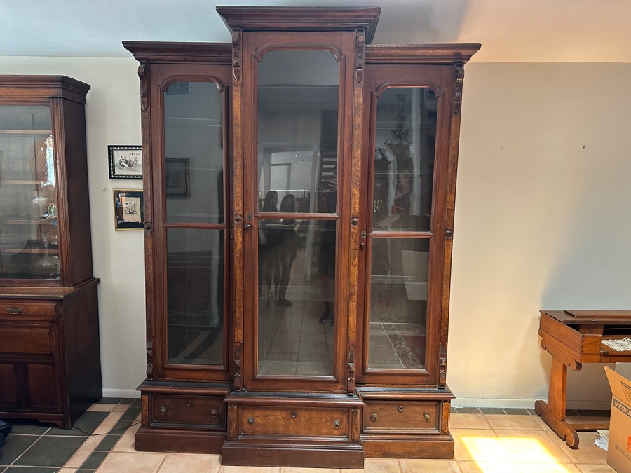 Stunning Tall Antique Wooden Bookcase From New Orleans 99'H X 70.5W X 17D [Photo 1]
