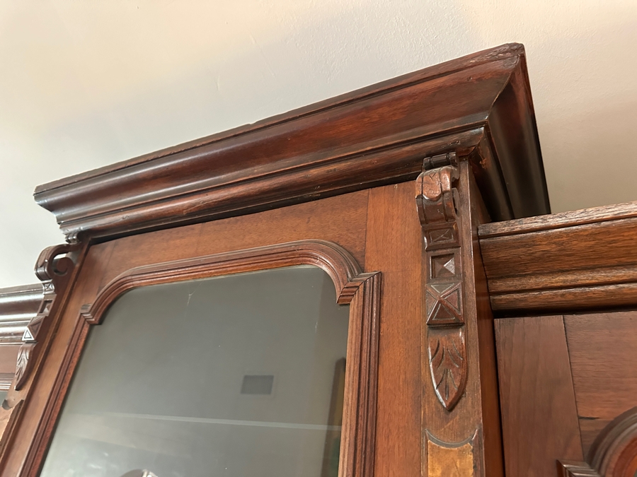 Stunning Tall Antique Wooden Bookcase From New Orleans 99'H X 70.5W X 17D [Photo 4]