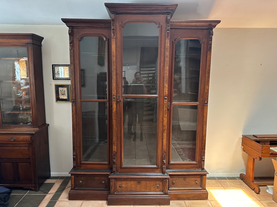 Stunning Tall Antique Wooden Bookcase From New Orleans 99'H X 70.5W X 17D [Photo 2]