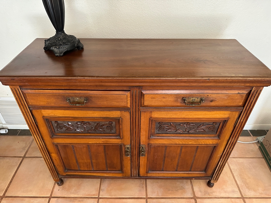 Antique Hand Carved Wooden Sideboard Cabinet 48W X 18D X 38H [Photo 7]