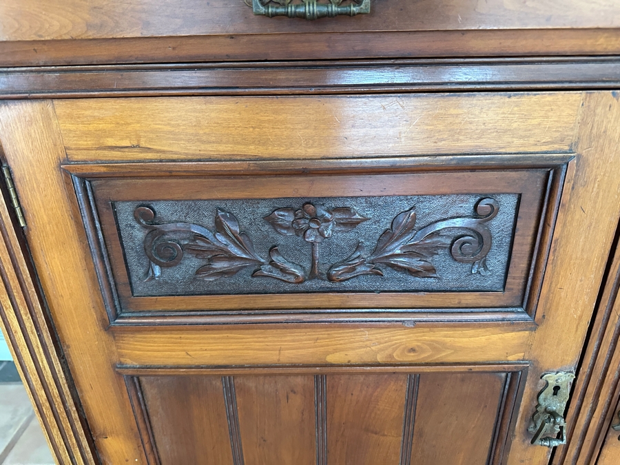 Antique Hand Carved Wooden Sideboard Cabinet 48W X 18D X 38H [Photo 4]