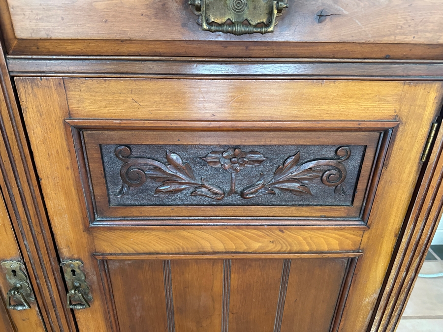 Antique Hand Carved Wooden Sideboard Cabinet 48W X 18D X 38H [Photo 5]