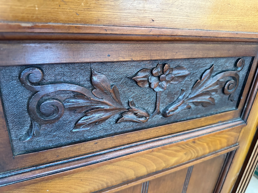 Antique Hand Carved Wooden Sideboard Cabinet 48W X 18D X 38H [Photo 6]