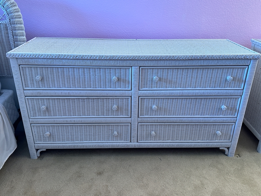 Vintage Lexington Henry Link White Wicker Double Dresser 58'W x 19'D x 29.5'H [Photo 2]