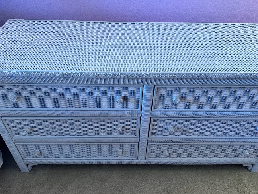 Vintage Lexington Henry Link White Wicker Double Dresser 58'W x 19'D x 29.5'H [Photo 3]