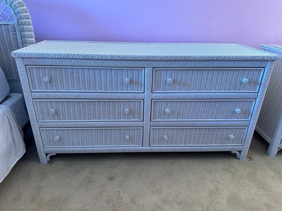 Vintage Lexington Henry Link White Wicker Double Dresser 58'W x 19'D x 29.5'H [Photo 1]