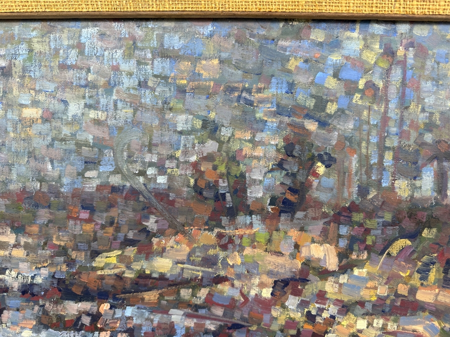 Original Impressionist Pointillism Landscape Painting On Canvas Unsigned Artist Unknown 20 X 16 Framed 26 X 22 [Photo 6]