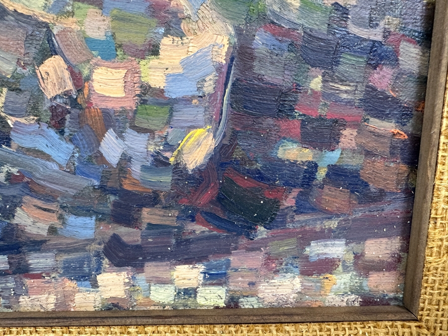 Original Impressionist Pointillism Landscape Painting On Canvas Unsigned Artist Unknown 20 X 16 Framed 26 X 22 [Photo 4]