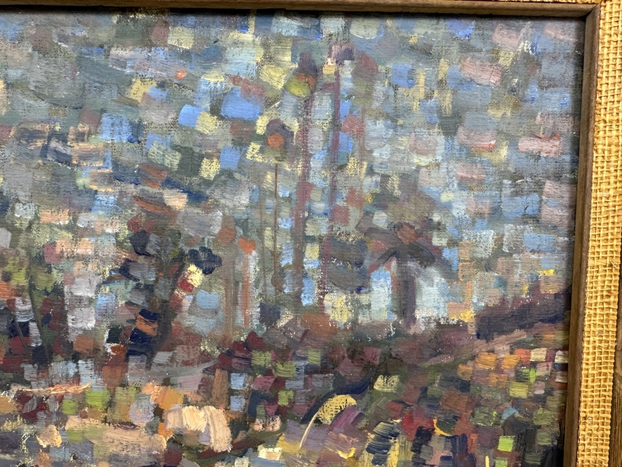 Original Impressionist Pointillism Landscape Painting On Canvas Unsigned Artist Unknown 20 X 16 Framed 26 X 22 [Photo 5]