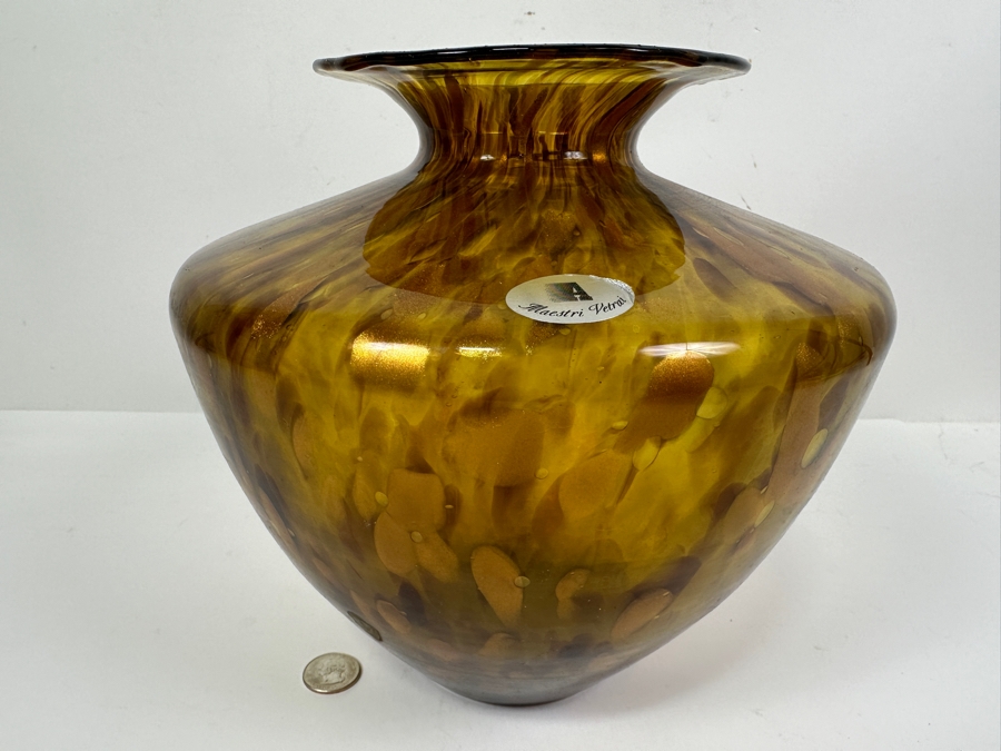 Tortoise Maestri Vetrai Handblown Art Glass Vase 9.25'H [Photo 2]