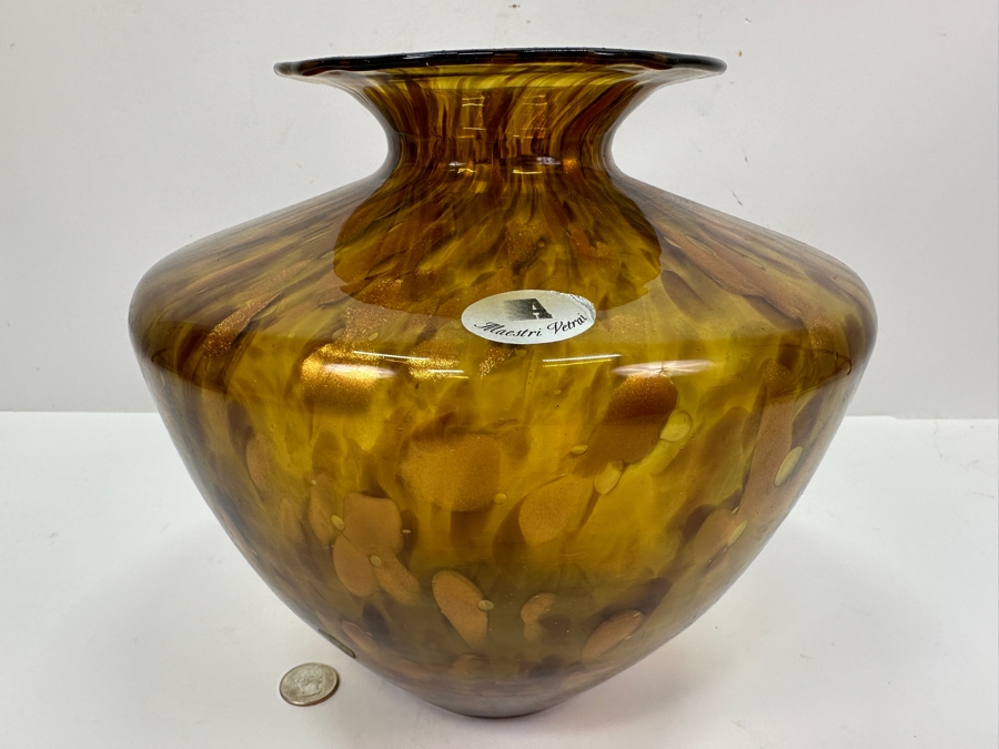 Tortoise Maestri Vetrai Handblown Art Glass Vase 9.25'H [Photo 3]