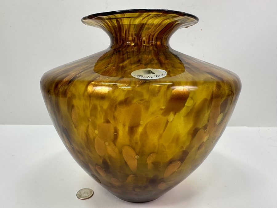 Tortoise Maestri Vetrai Handblown Art Glass Vase 9.25'H [Photo 4]