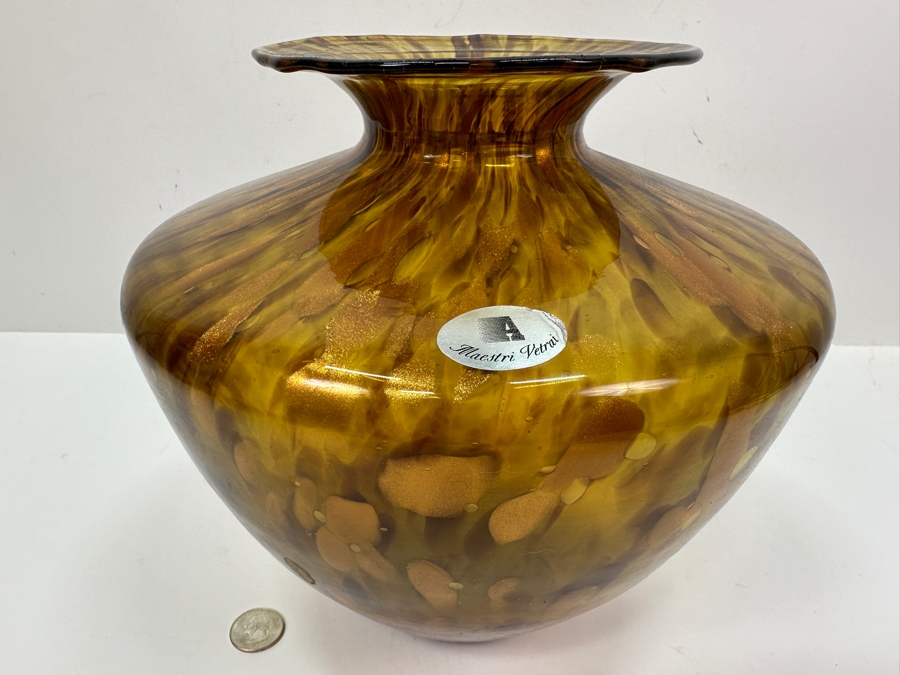Tortoise Maestri Vetrai Handblown Art Glass Vase 9.25'H [Photo 6]