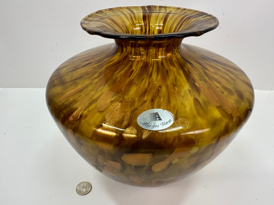 Tortoise Maestri Vetrai Handblown Art Glass Vase 9.25'H [Photo 5]