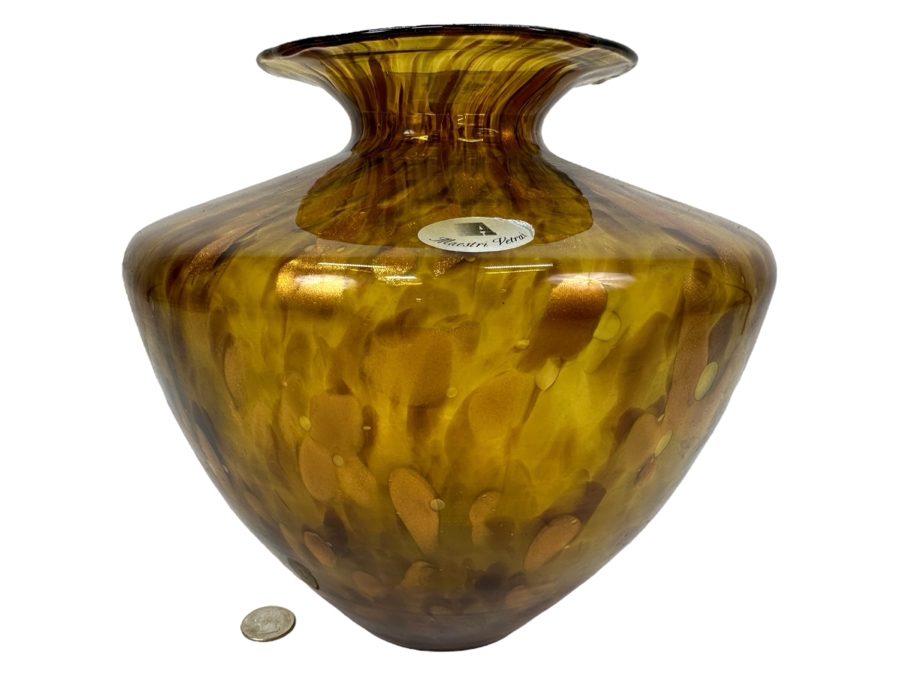 Tortoise Maestri Vetrai Handblown Art Glass Vase 9.25'H