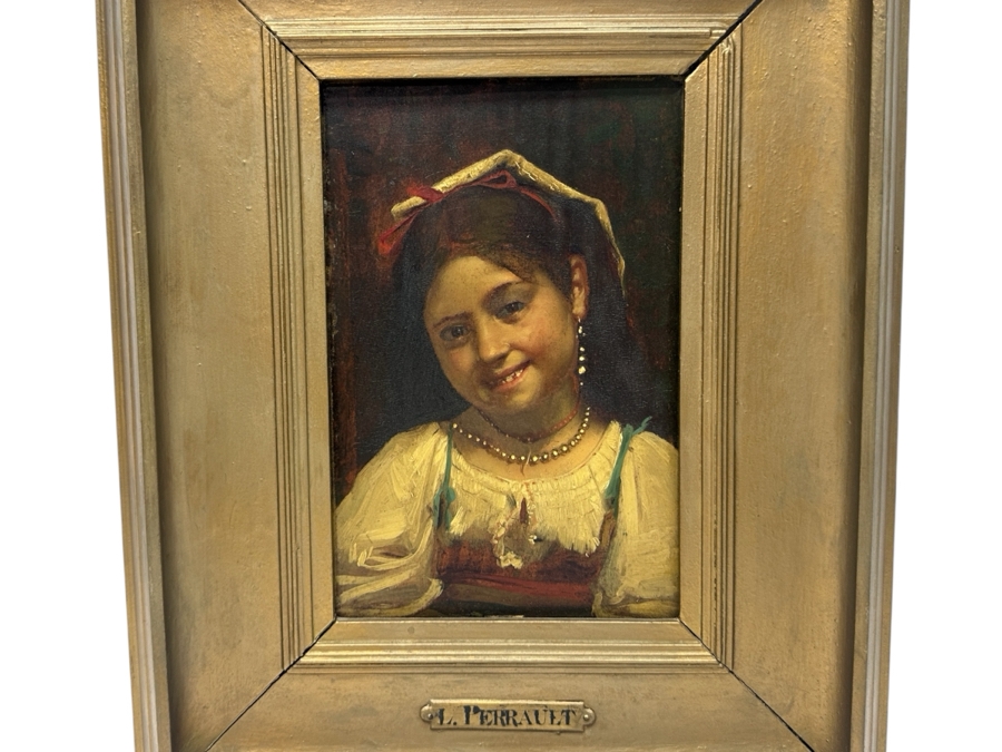 Leon Jean Basile Perrault (1832-1908, French) Original Portrait Oil Painting On Board 6 X 9.5 Framed 12.5 X 16