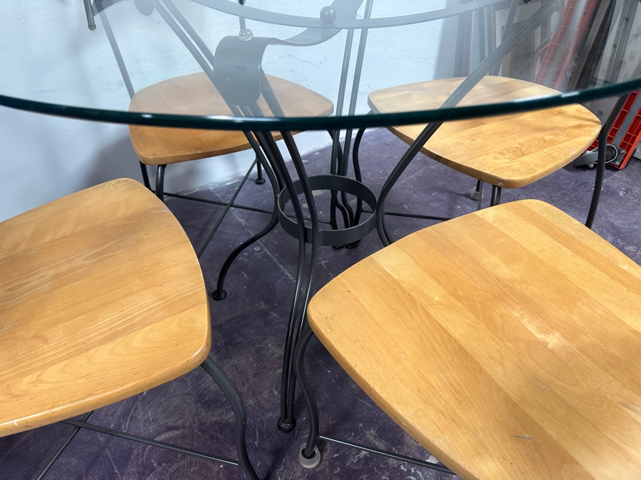 Just Added - Metal Glass and Wood Bistro Set (4) Chairs and Table 42'R [Photo 3]