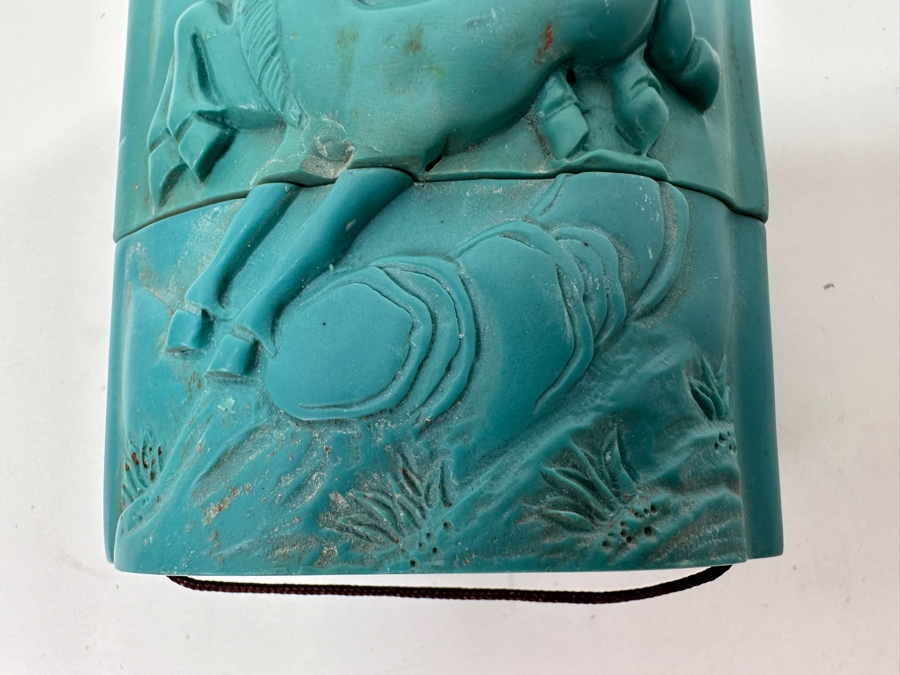 Just Added - Japanese Resin Inro Box with Horse Motif and Dog Netsuke 2.25'W x 3.5'H [Photo 5]