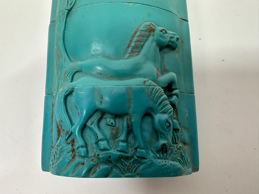 Just Added - Japanese Resin Inro Box with Horse Motif and Dog Netsuke 2.25'W x 3.5'H [Photo 8]