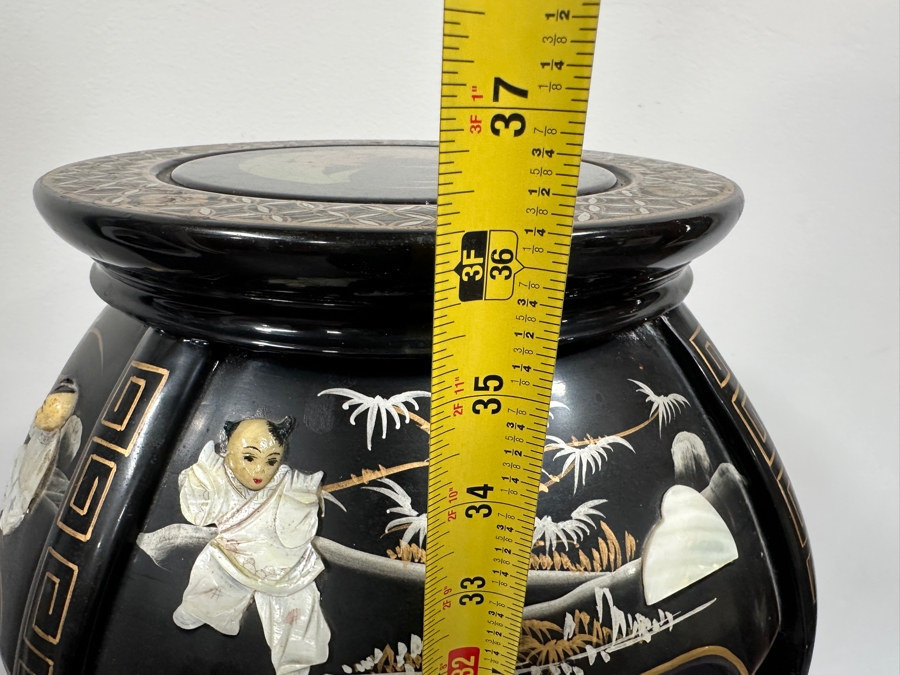 Just Added - Chinoiserie Black Lacquer Plant Stand with Mother of Pearl Inlay 36'H [Photo 5]