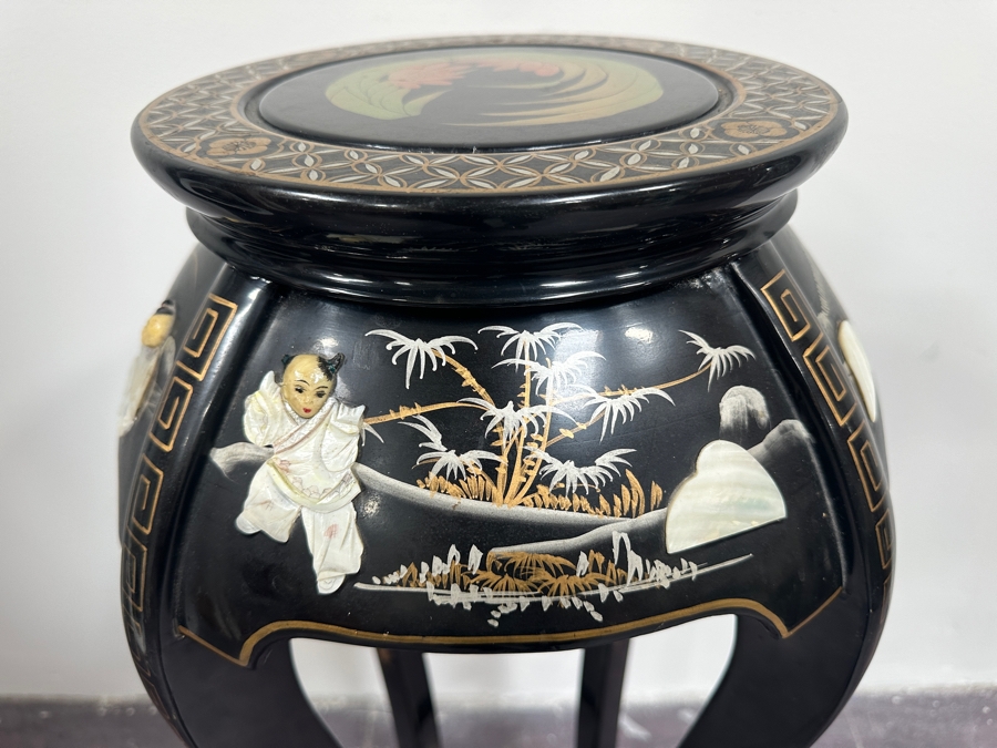 Just Added - Chinoiserie Black Lacquer Plant Stand with Mother of Pearl Inlay 36'H [Photo 3]