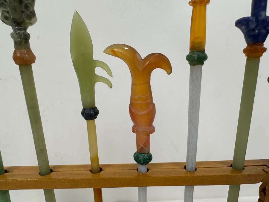 Just Added - Miniature Chinese Weapons and Wooden Stand Made of Semi-Precious Stones and Jade 8.5'W x 7.5'H [Photo 5]