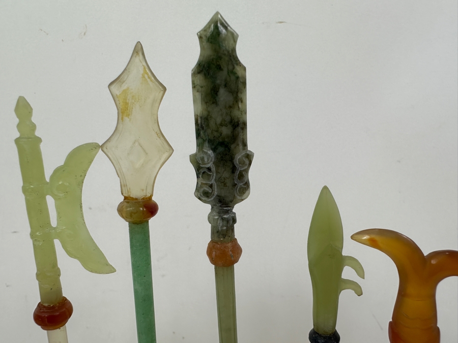 Just Added - Miniature Chinese Weapons and Wooden Stand Made of Semi-Precious Stones and Jade 8.5'W x 7.5'H [Photo 4]