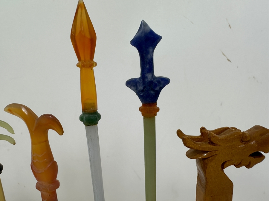 Just Added - Miniature Chinese Weapons and Wooden Stand Made of Semi-Precious Stones and Jade 8.5'W x 7.5'H [Photo 6]