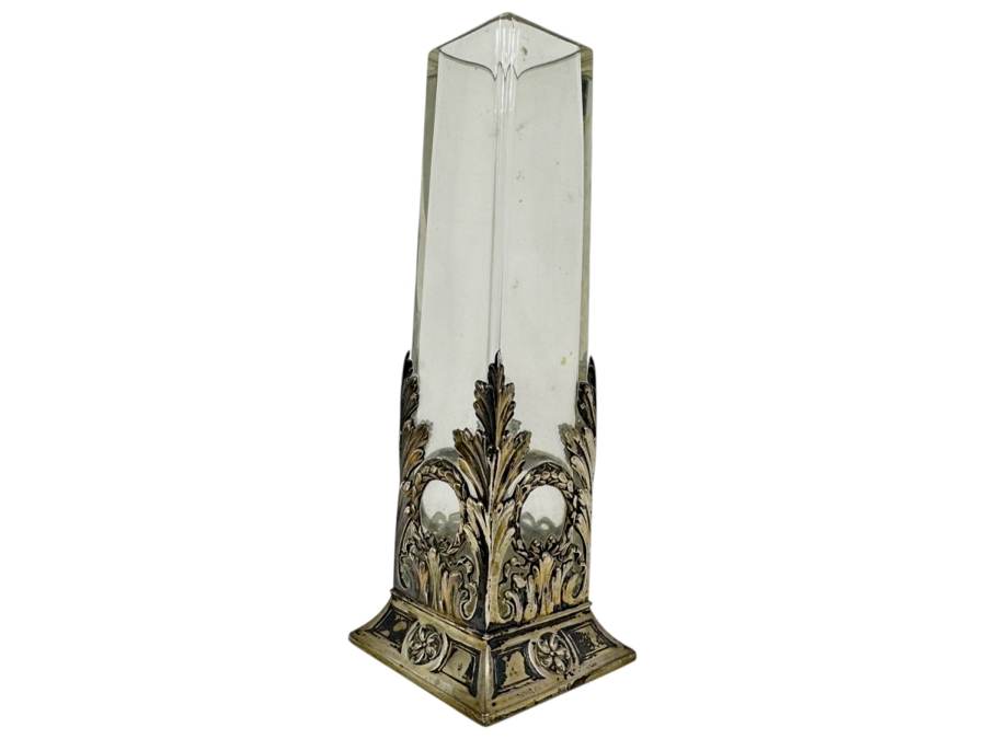 Just Added - Edwardian 800 Silver and Glass Bud Vase 7.5'H [Photo 1]